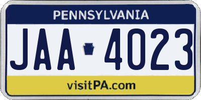 PA license plate JAA4023