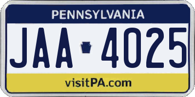 PA license plate JAA4025