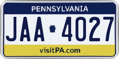 PA license plate JAA4027