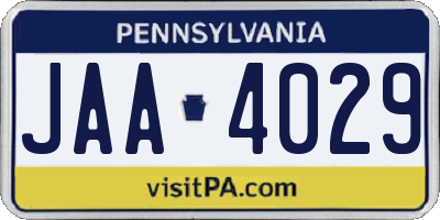 PA license plate JAA4029