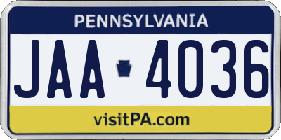 PA license plate JAA4036