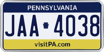 PA license plate JAA4038