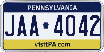 PA license plate JAA4042