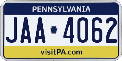 PA license plate JAA4062