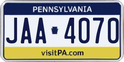 PA license plate JAA4070