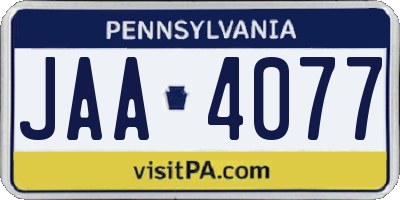 PA license plate JAA4077