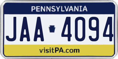 PA license plate JAA4094