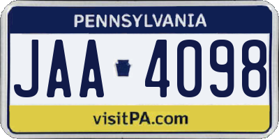 PA license plate JAA4098