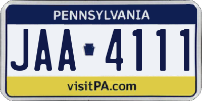 PA license plate JAA4111