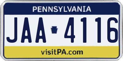 PA license plate JAA4116