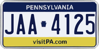 PA license plate JAA4125