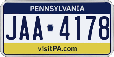 PA license plate JAA4178