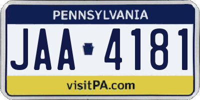 PA license plate JAA4181