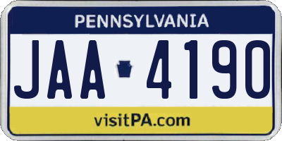 PA license plate JAA4190