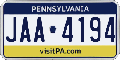 PA license plate JAA4194