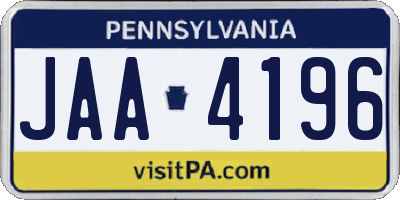 PA license plate JAA4196