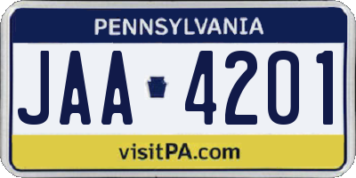 PA license plate JAA4201
