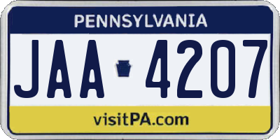 PA license plate JAA4207