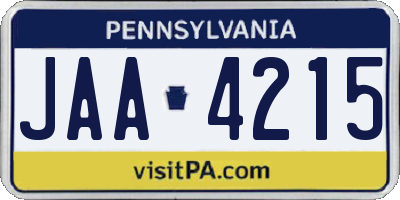 PA license plate JAA4215