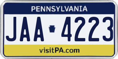 PA license plate JAA4223