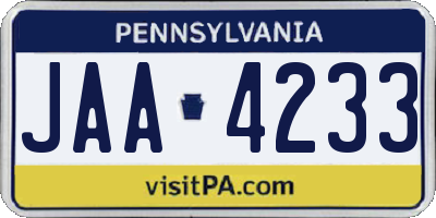 PA license plate JAA4233
