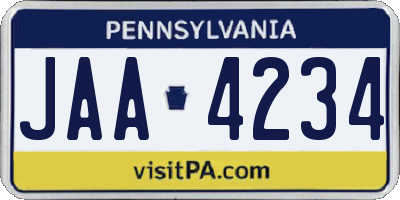 PA license plate JAA4234