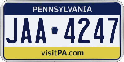 PA license plate JAA4247