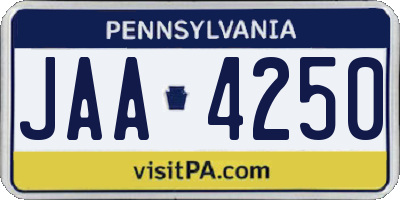 PA license plate JAA4250