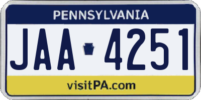 PA license plate JAA4251