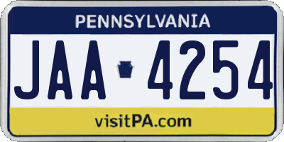 PA license plate JAA4254