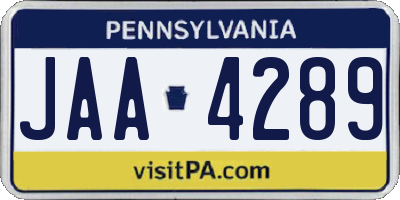 PA license plate JAA4289