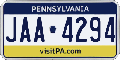 PA license plate JAA4294