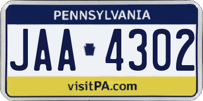 PA license plate JAA4302