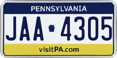 PA license plate JAA4305