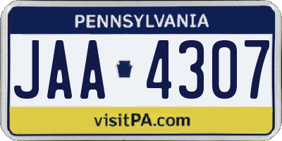 PA license plate JAA4307