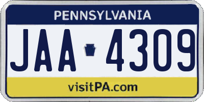 PA license plate JAA4309