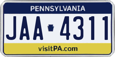 PA license plate JAA4311