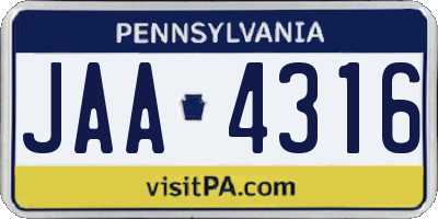 PA license plate JAA4316