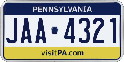 PA license plate JAA4321