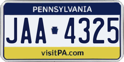 PA license plate JAA4325