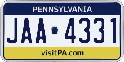 PA license plate JAA4331