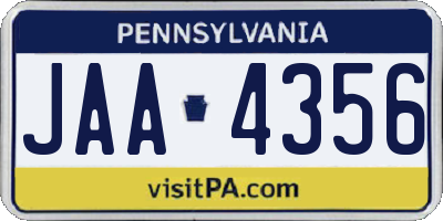 PA license plate JAA4356