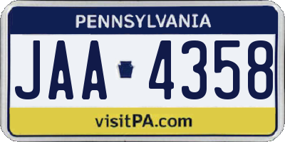 PA license plate JAA4358