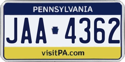 PA license plate JAA4362