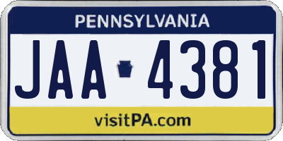 PA license plate JAA4381
