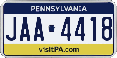PA license plate JAA4418