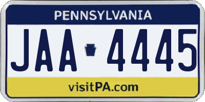 PA license plate JAA4445