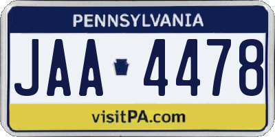 PA license plate JAA4478