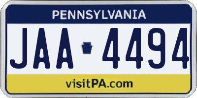 PA license plate JAA4494