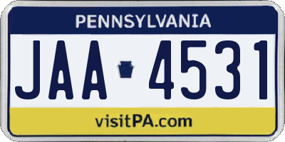 PA license plate JAA4531